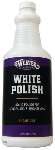 White bottle of Weaver Livestock White Polish on a white background