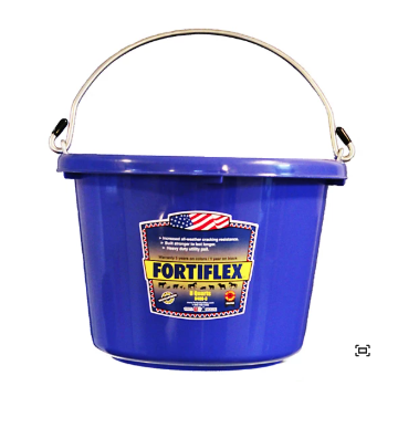 Blue bucket with Fortiflex label on a white background