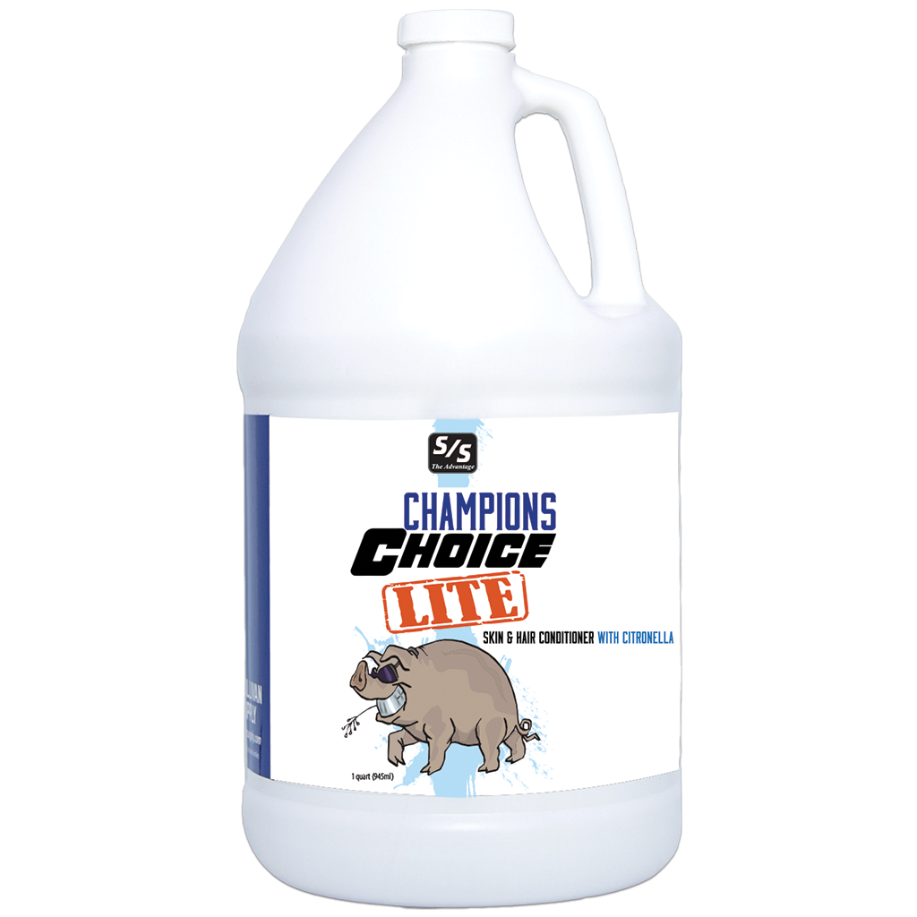 Gallon bottle of Champions Choice Lite dog conditioner on a white background