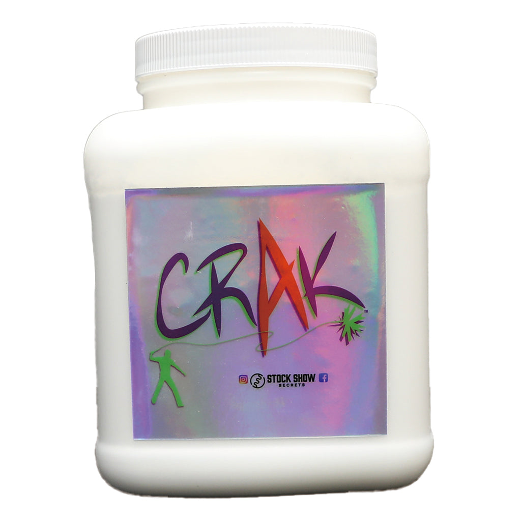 White container with colorful 'CRAK' label on a white background