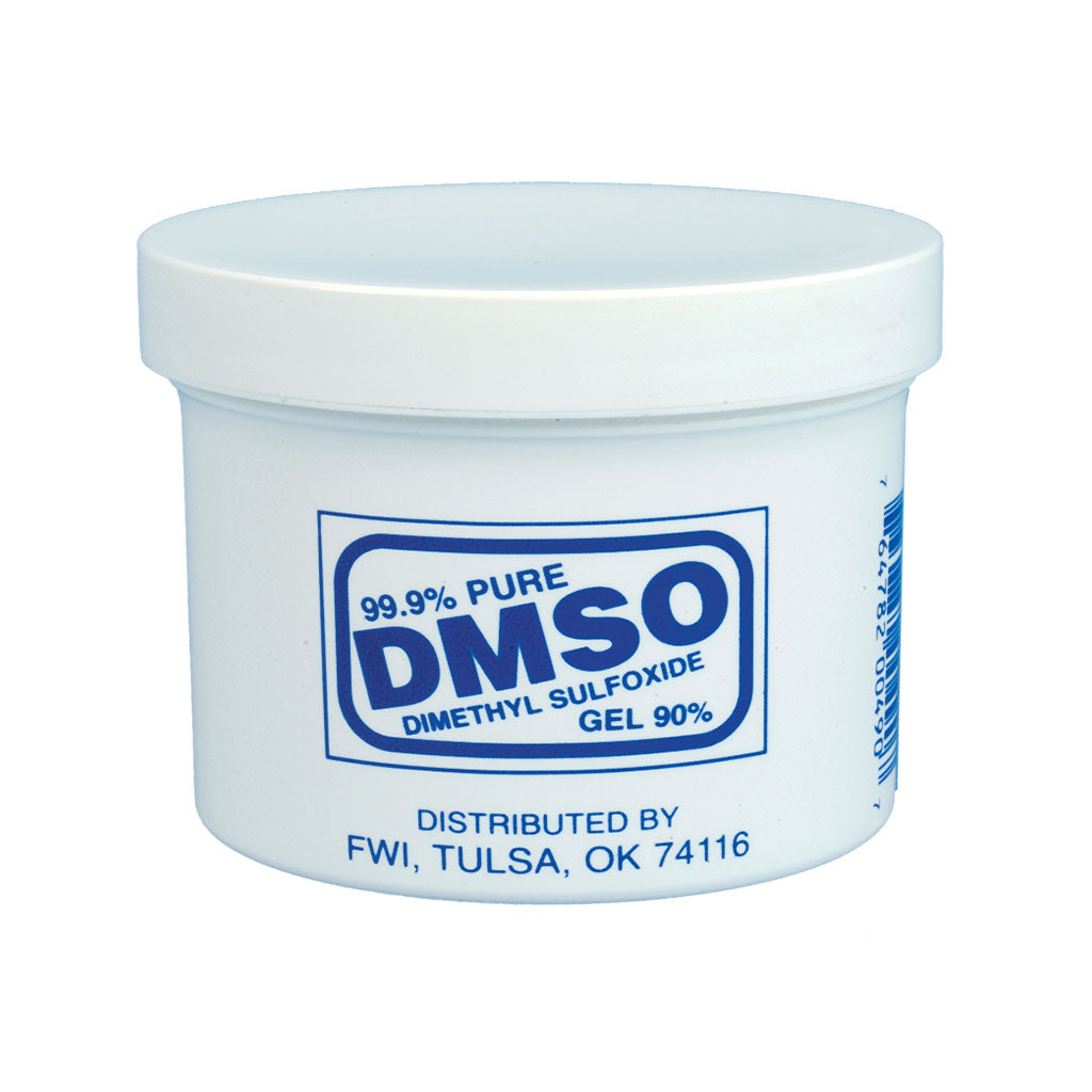 Container of 99.9% pure DMSO Dimethyl Sulfoxide Gel on a white background
