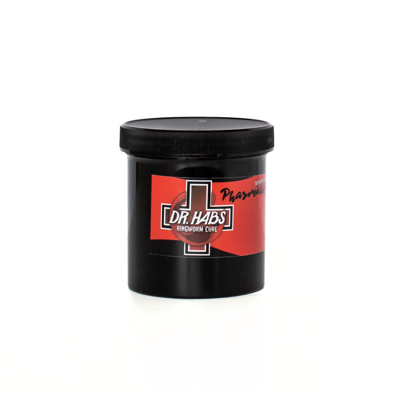 Black container with red label featuring 'Dr. Habs' on a white background