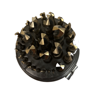 Drill bit set on a white background