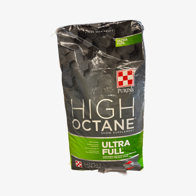 Bag of Purina High Octane Ultra Full show supplement on a white background