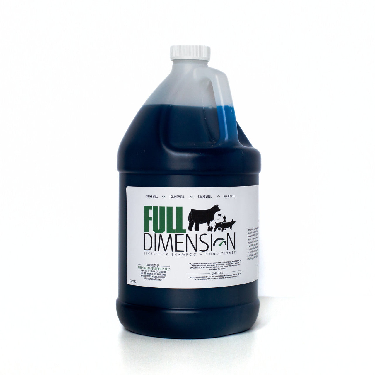 Gallon of Full Dimension shampoo on a white background
