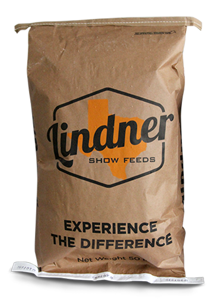 Brown bag with Lindner Show Feeds branding and text on a white background