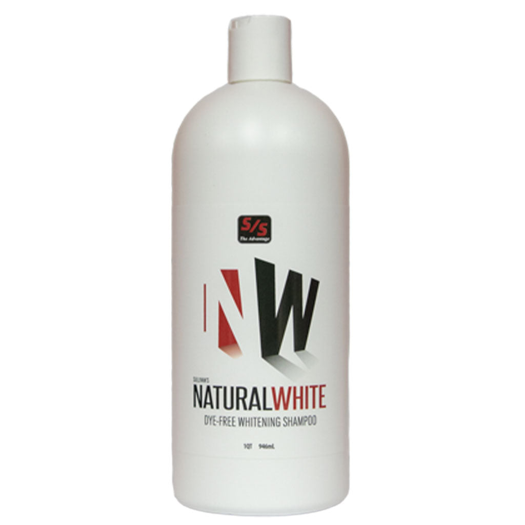 White shampoo bottle with 'Natural White' branding on a white background