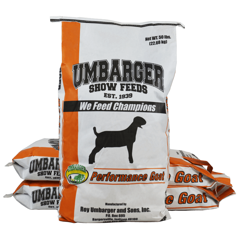 Umbarger Show Feeds bag with branding and product details on a white background
