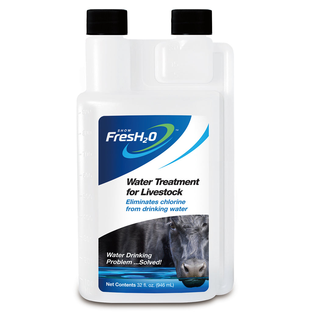 Fresh2O water treatment bottle for livestock on a white background