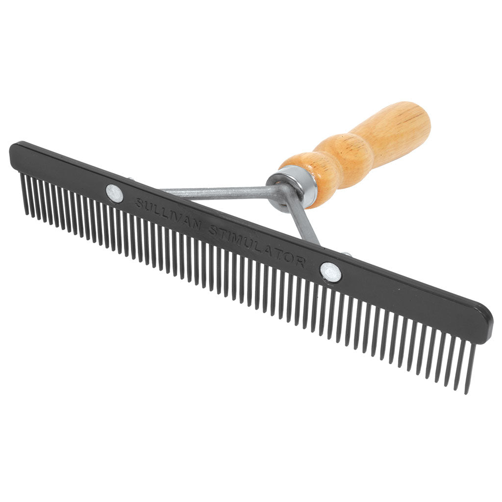 Comb with wooden handle on a white background