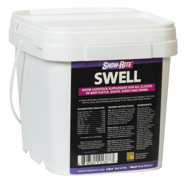 White bucket labeled 'Show-Rite Swell' on a white background