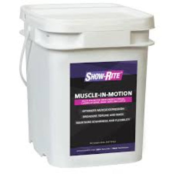 white bucket on white background says show rite muscle in motion
