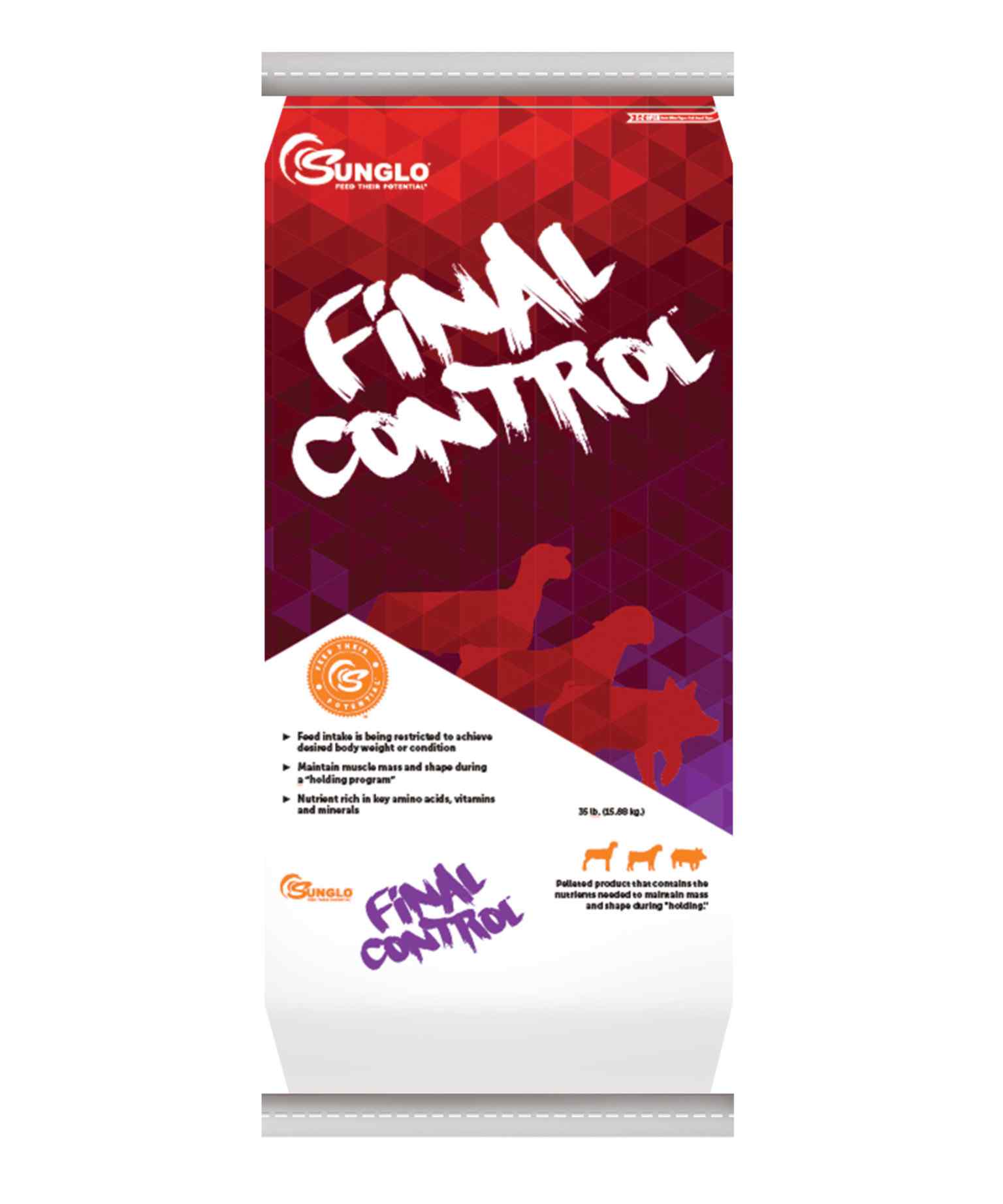 Sunglo Final Control livestock food packaging on a white background