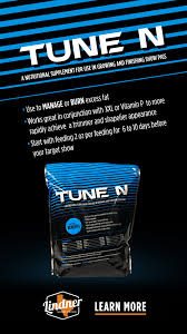 TUNE N supplement packaging with branding and product details on a black background
