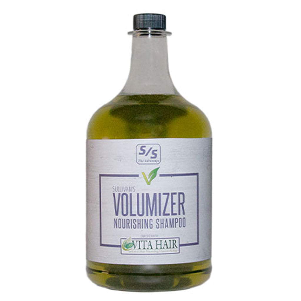 Bottle of Volumizer Nourishing Shampoo with a white label on a white background