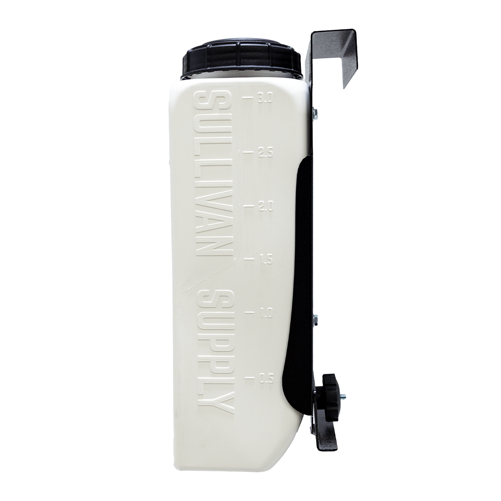 White water bottle with black cap and label on a white background