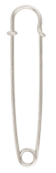 Silver safety pin on a white background