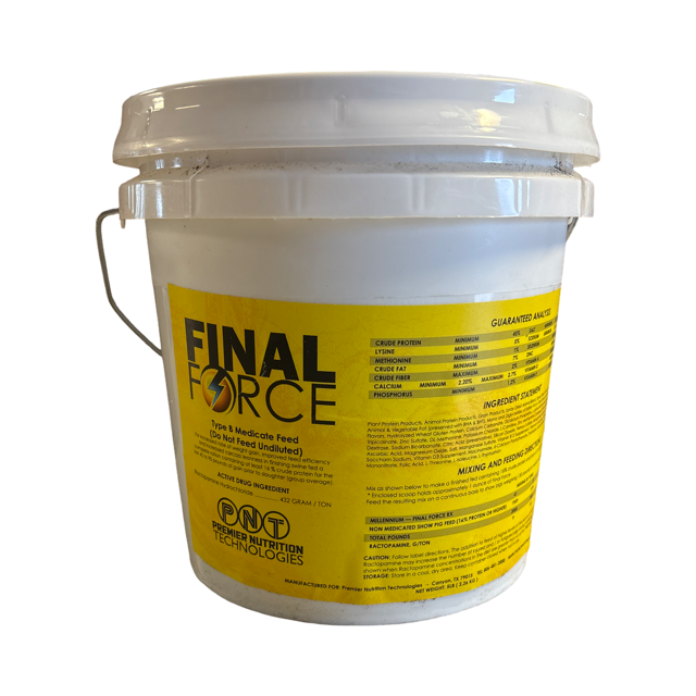 White bucket with yellow label featuring 'Final Force' on a white background