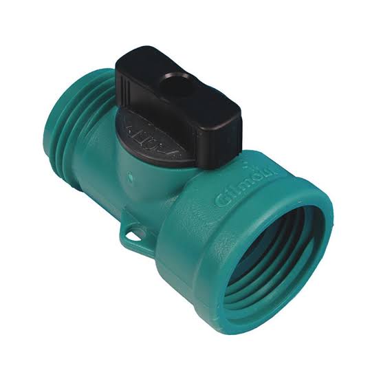 A teal green plastic ball valve connector with a black plastic handle, shown on a solid white background.