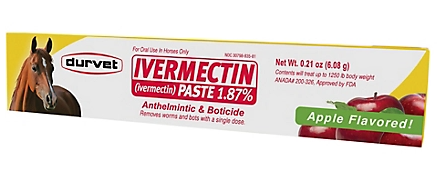Ivermectin paste for horses with Durvet branding on a white background