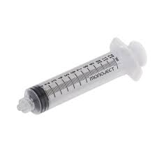 Medical syringe with measurement markings on a white background