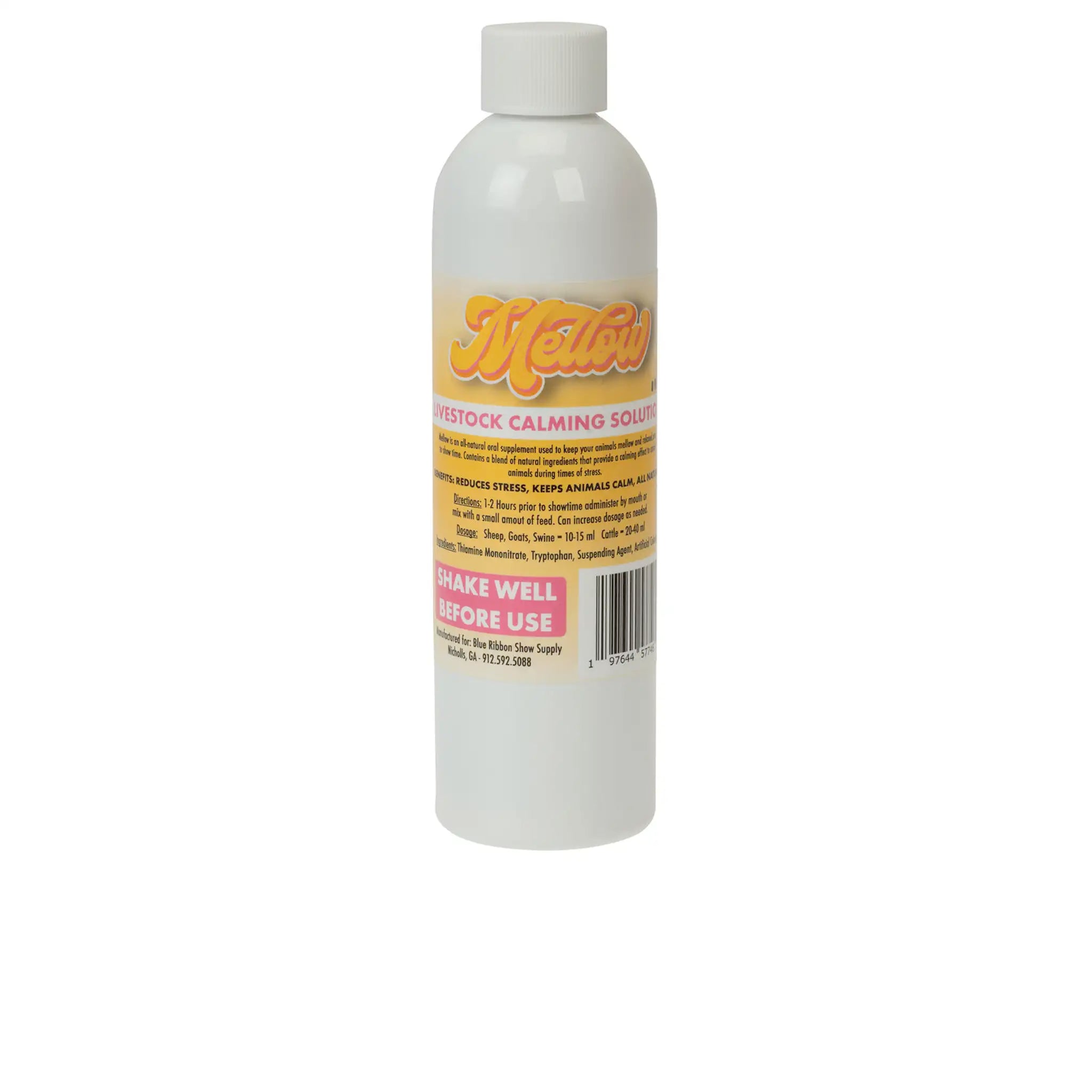 White bottle of Mellow on a white background.