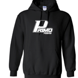 Black hoodie with Primo Feed logo on the chest against a white background