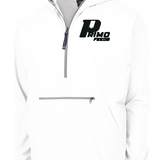 White jacket with a logo on the chest against a white background