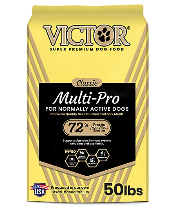 Victor Super Premium Dog Food package on a white background
