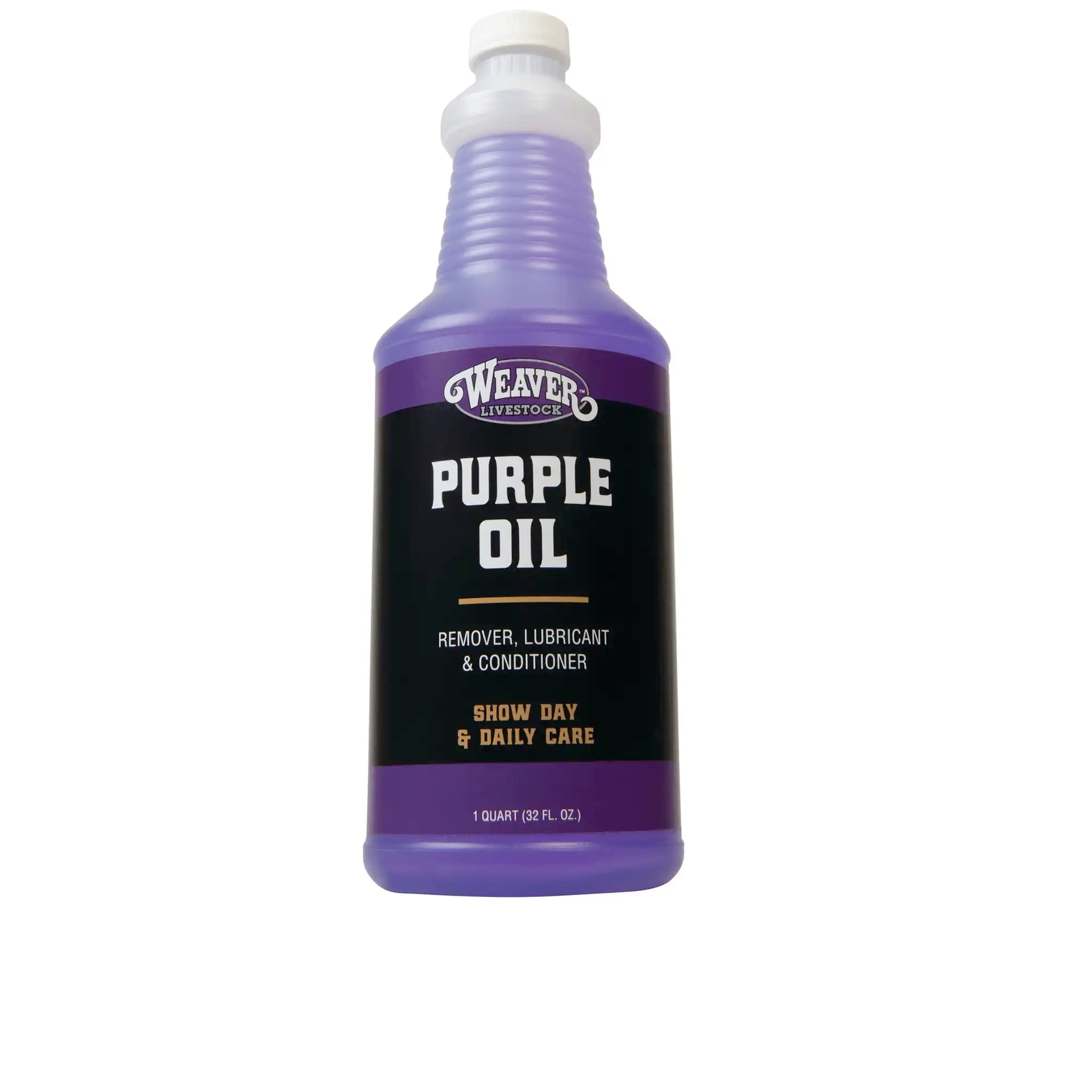Bottle of Weaver Livestock Purple Oil on a white background