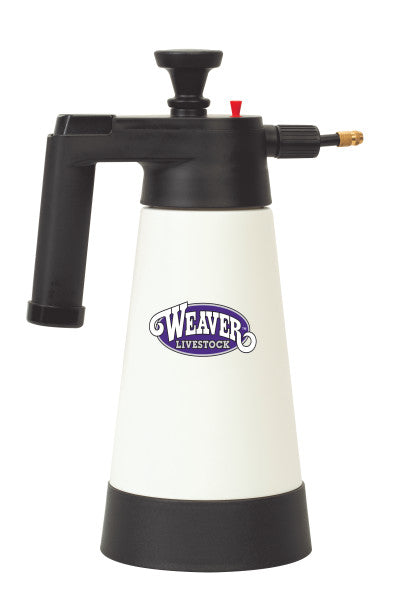 White and black pressurized canister with Weaver Livestock logo on a white background