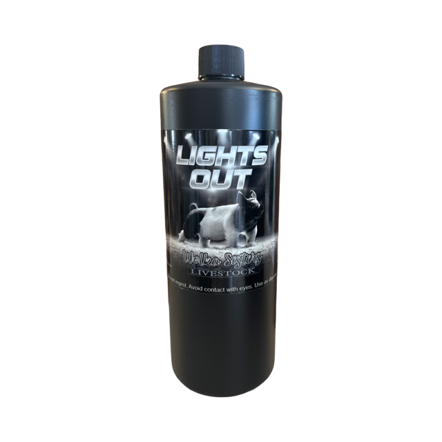 Black bottle labeled 'Lights Out' on a white background
