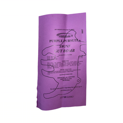 Purple tag with text and graphics on a white background