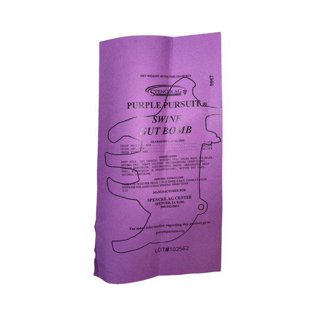 Purple tag with text and graphics on a white background