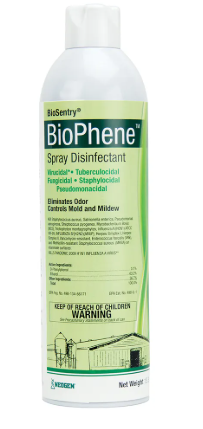BioPhene spray disinfectant can on a white background