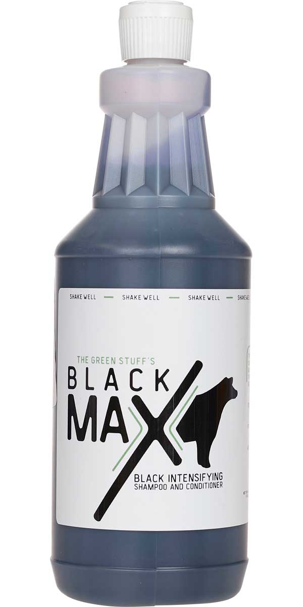 Bottle of Black Max black intensifying shampoo and conditioner on a white background