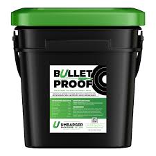Black bucket with green lid labeled 'Bulletproof' on a white background