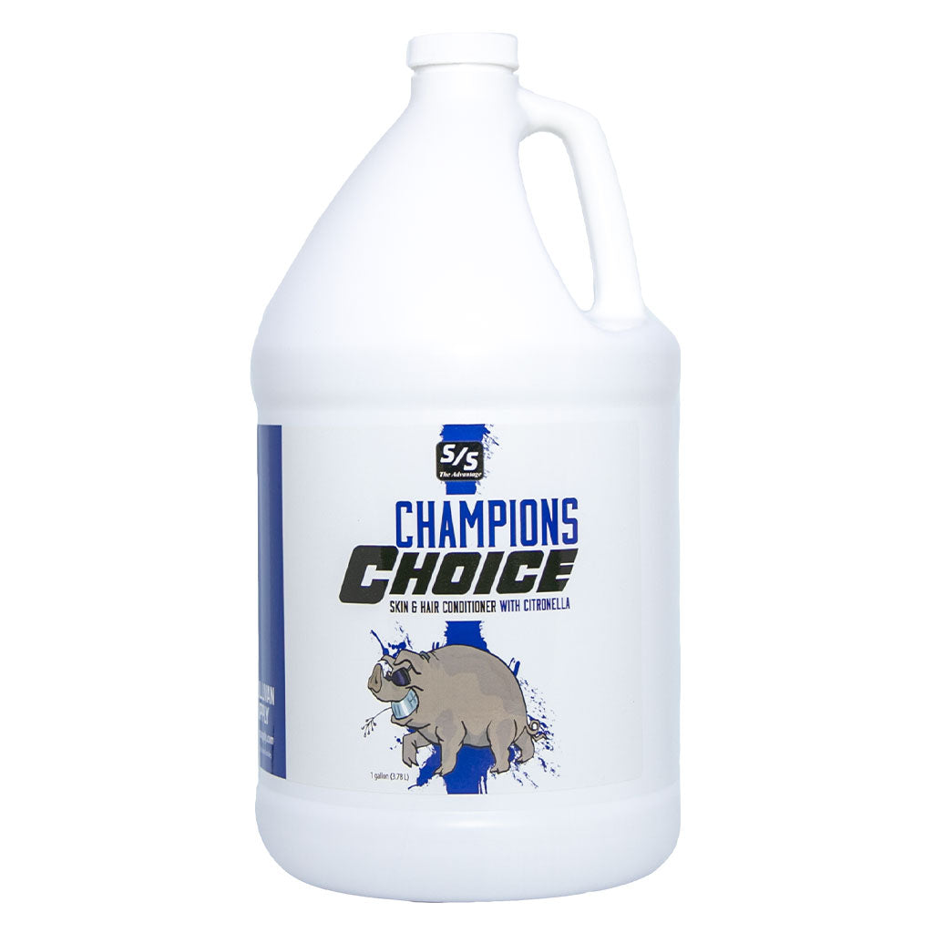Gallon container of 'Champions Choice' with a bear graphic on a white background