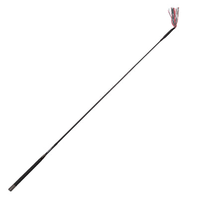 Long black rod with a red and white feathered end on a white background