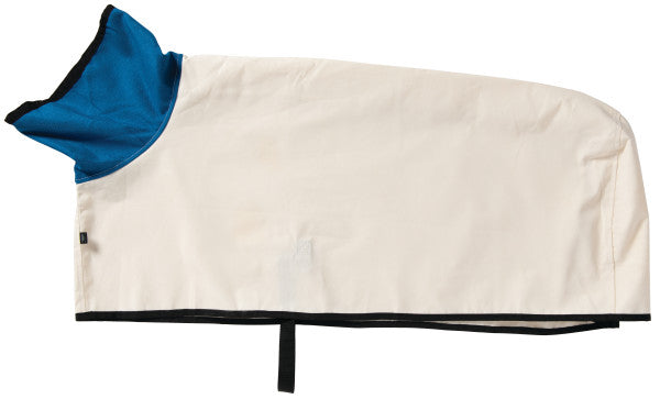 Beige and blue blanket on a white background