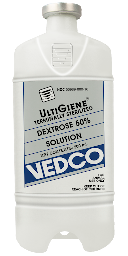Vedco UltiGiene dextrose solution bottle on a white background