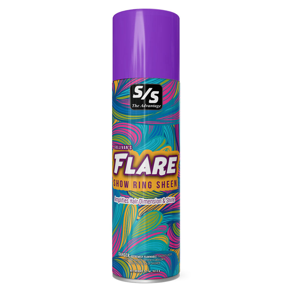 S/S Flare finishing spray can with colorful label on a white background