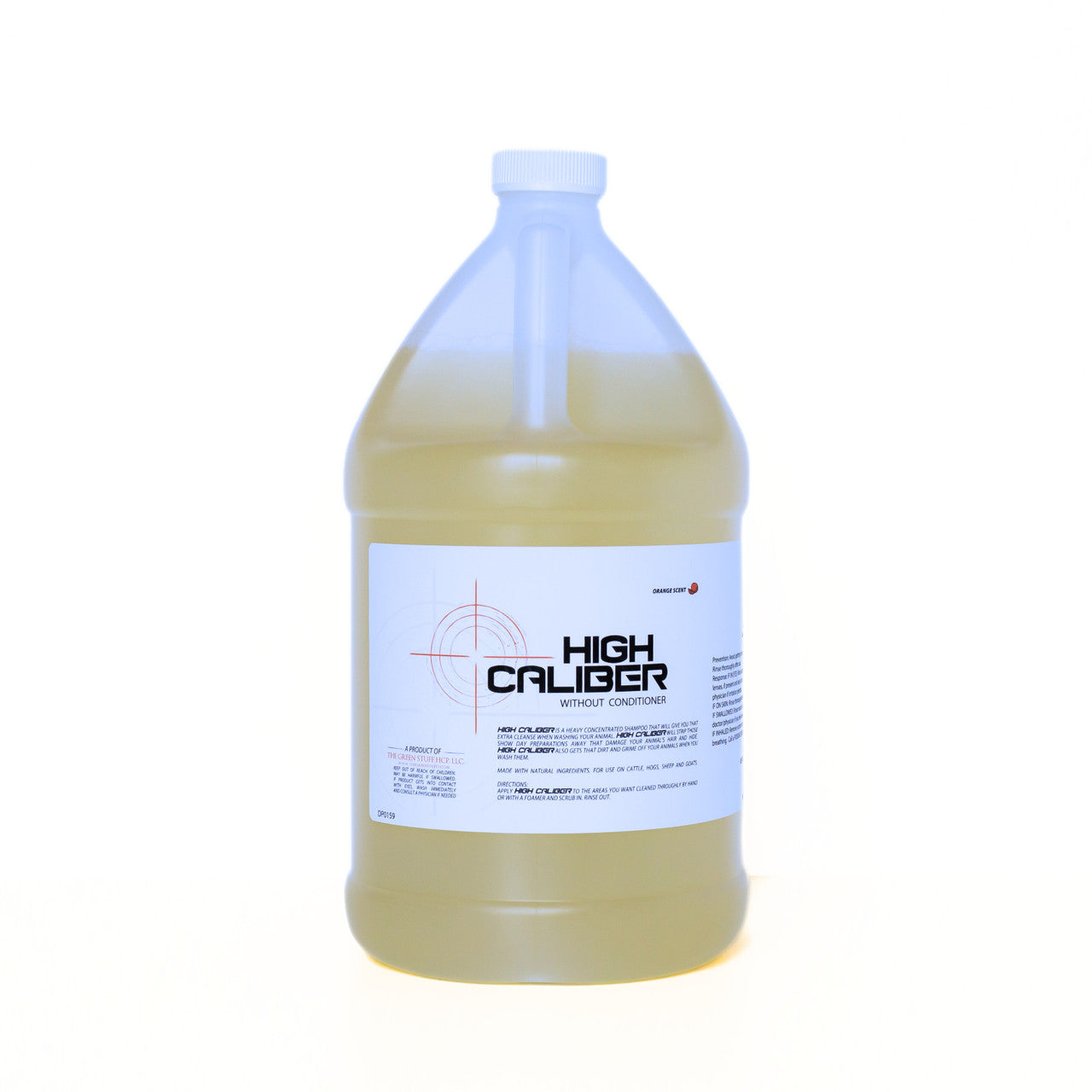 Gallon of High Caliber shampoo on a white background