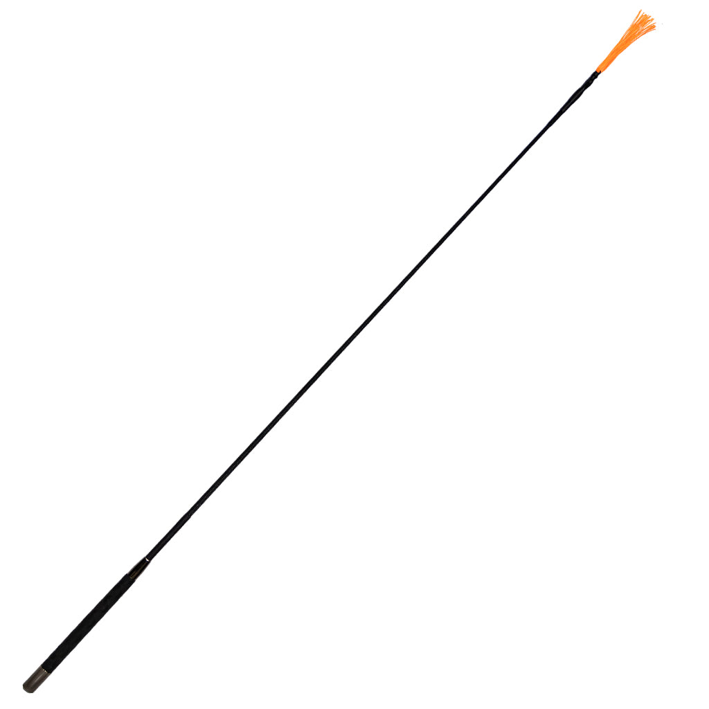 Black arrow with orange nock on a white background