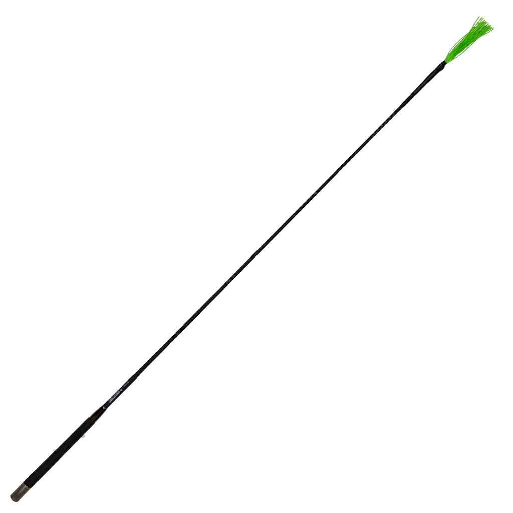 Long black rod with a green brush tip on a white background