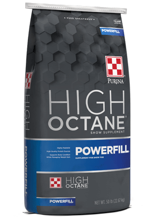 Purina High Octane Powerfill supplement bag on a white background