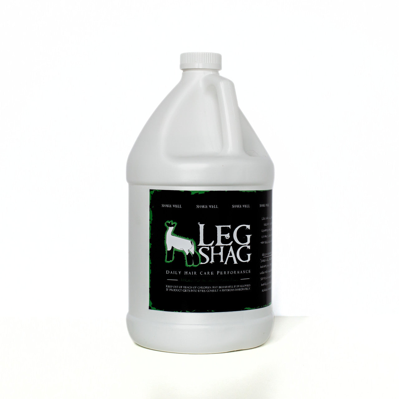 Bottle of Leg Shag conditioner on a white background