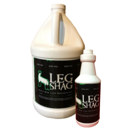 Two bottles of Leg Shag conditioner on a white background