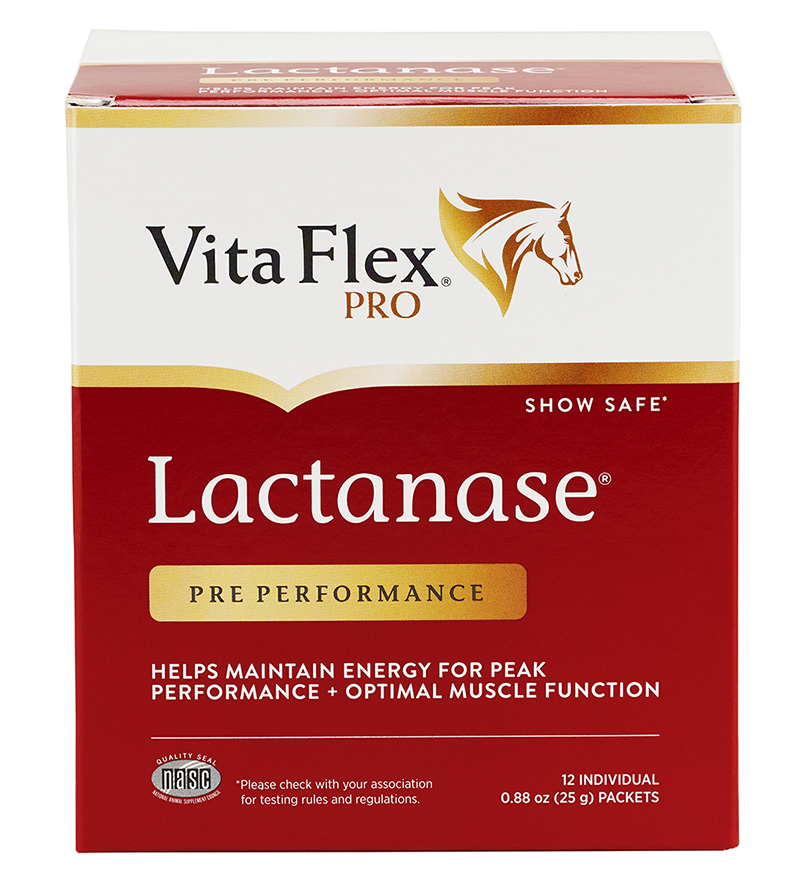 Vita Flex Lactanase pre-performance supplement box on a white background