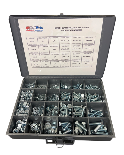 Bolt, nut, and washer assortment kit with US Bolt Kits branding on a white background